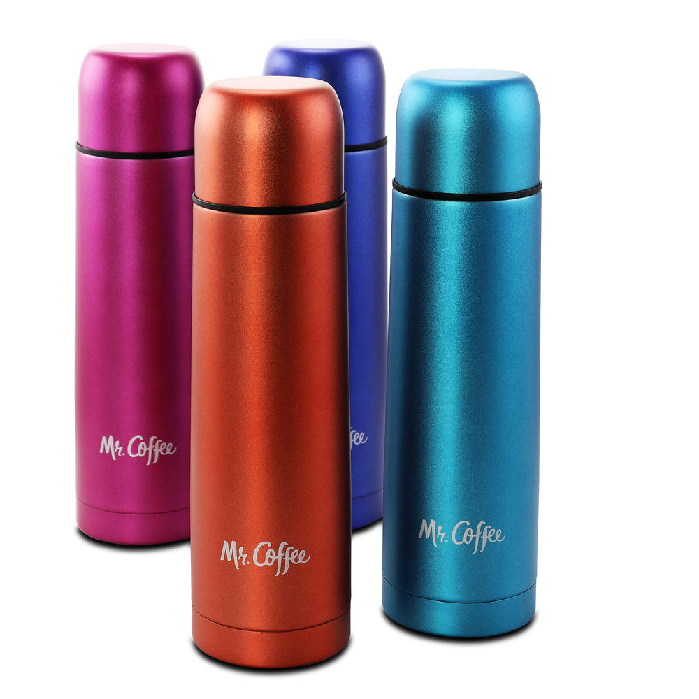 Mr. Coffee  Luster Javelin 16 Ounce Stainless Steel Thermal Travel Bottle in Assorted Colors, Set of 4