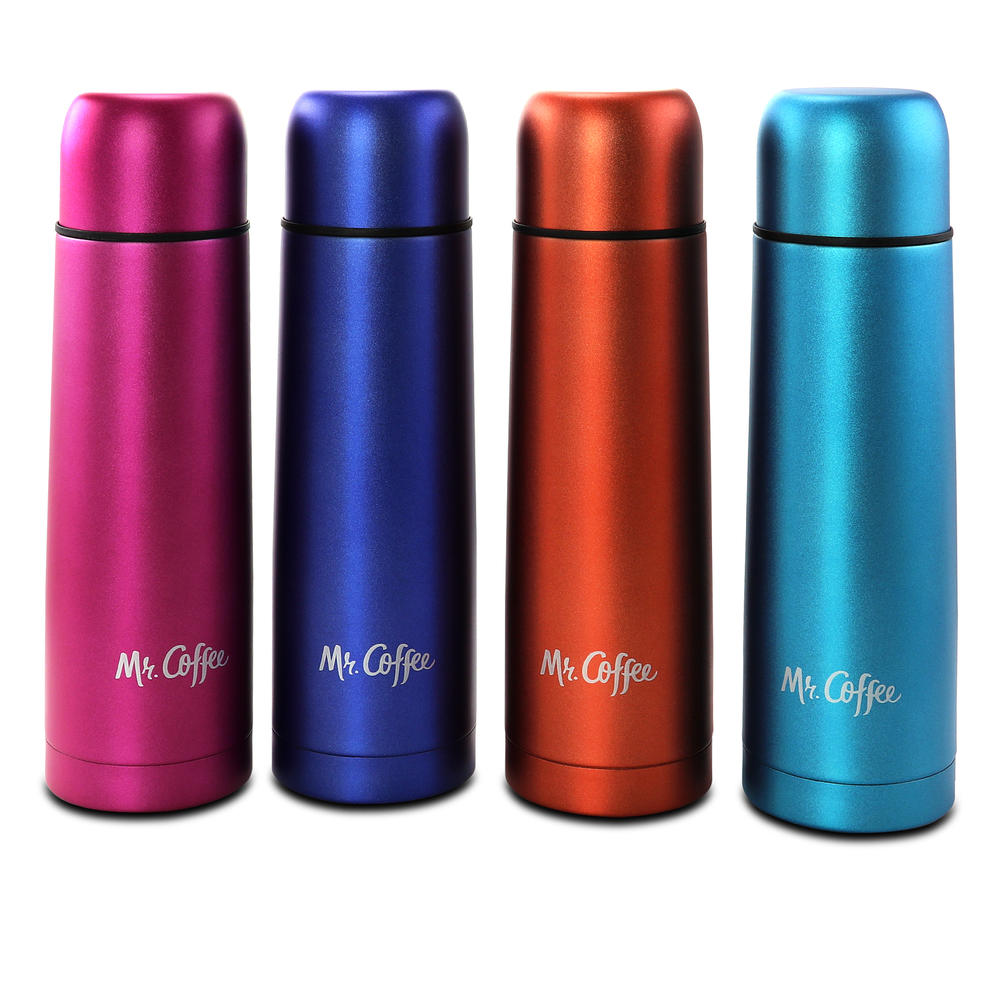 Mr. Coffee  Luster Javelin 16 Ounce Stainless Steel Thermal Travel Bottle in Assorted Colors, Set of 4