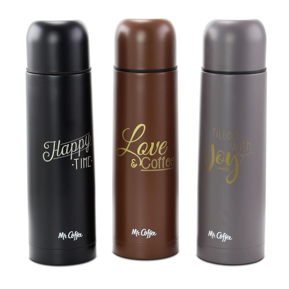 Mr. Coffee  Luster Javelin 16 Ounce Stainless Steel Thermal Travel Bottle in Assorted Colors, Set of 3