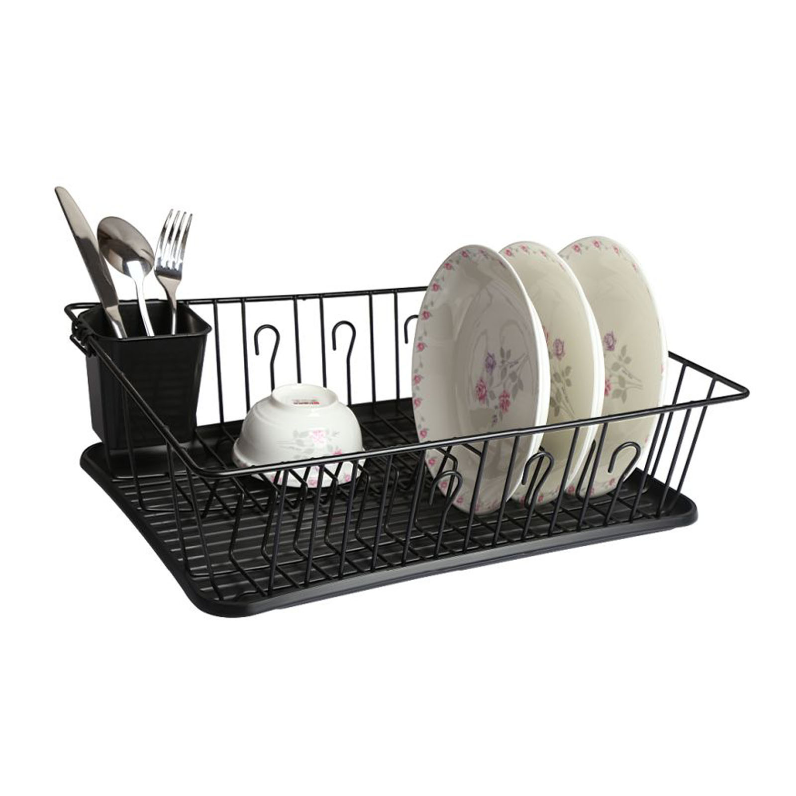 MegaChef Mega Chef 17.5 Inch Black Dish Rack with 14 Plate Positioners and a Detachable Utensil Holder MegaChef Mega Chef 17.5 Inch Black Dish Rack with 14 Plate Positioners and a Detachable Utensil Holder