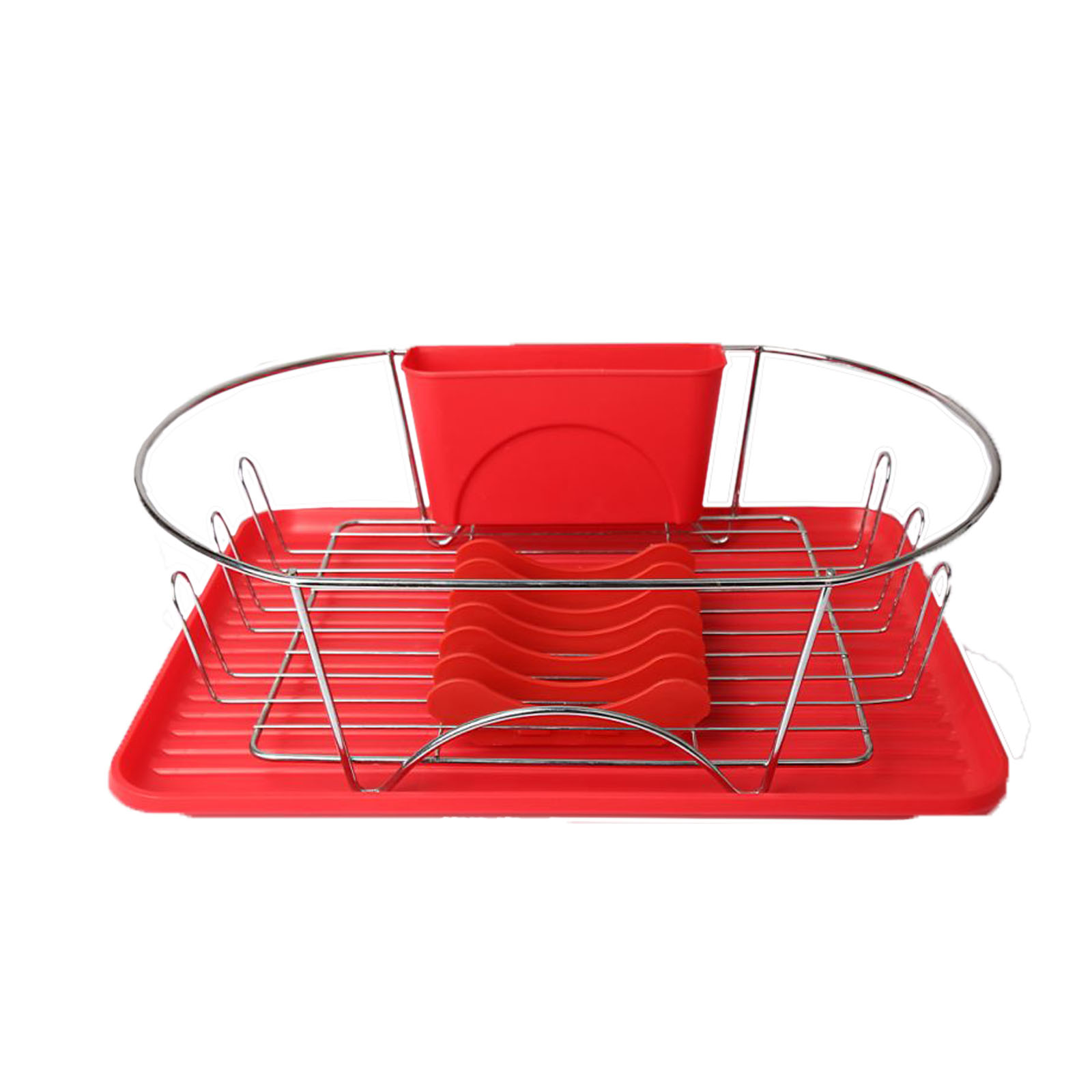 Mega Chef 17 Inch Red and Silver Dish Rack with Detachable Utensil holder and a 6 Attachable Plate Positioner