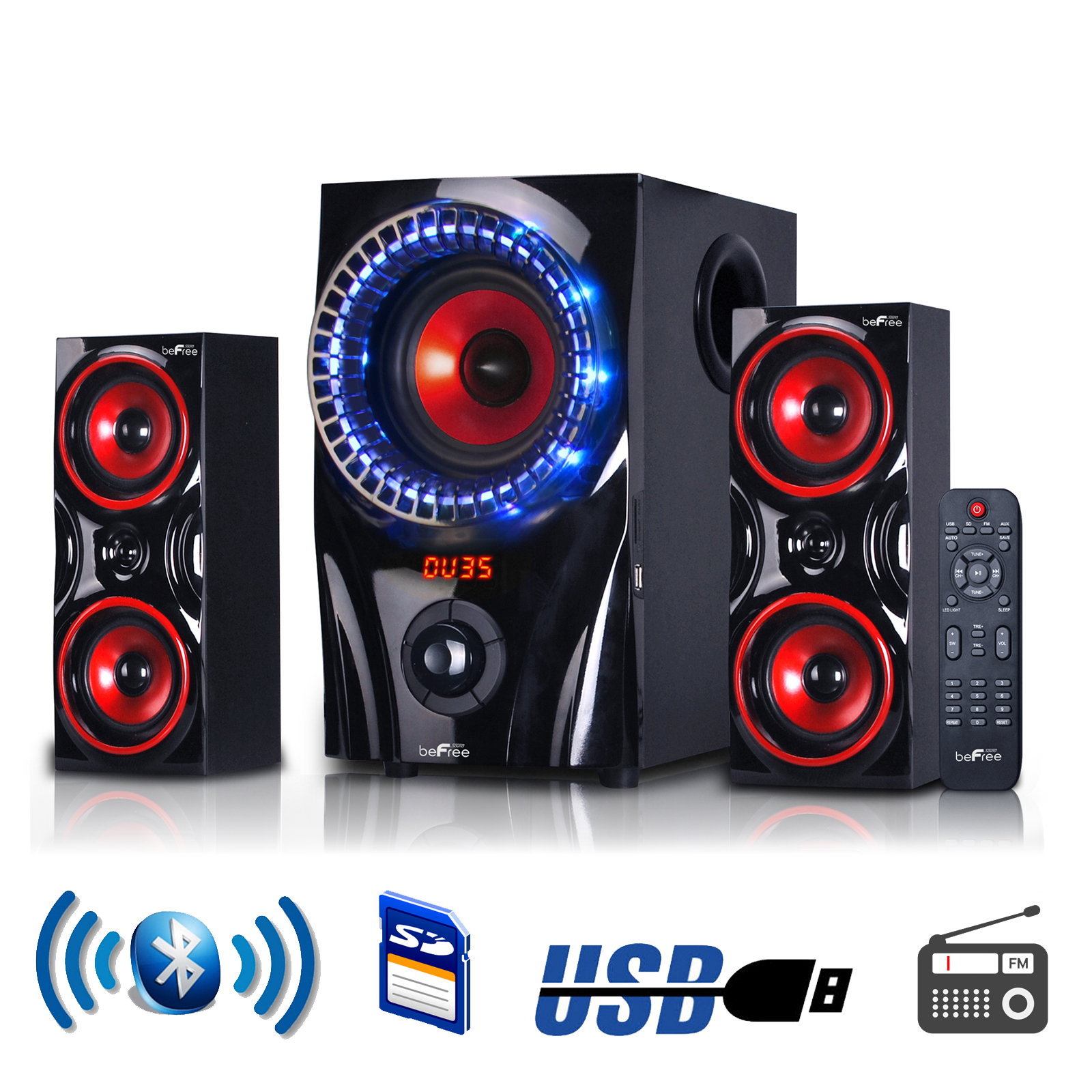 Befree Sound 97095513M 2.1 Channel Surround Sound Bluetooth Speaker System in Red