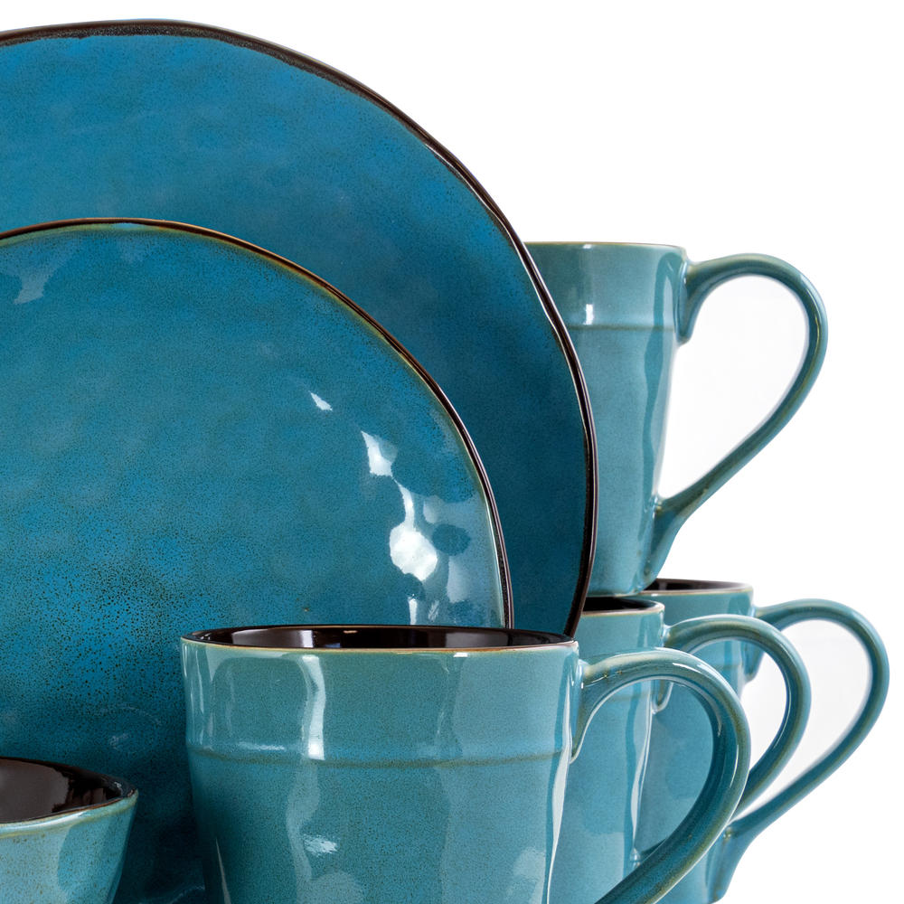 Elama  Sea Glass 16 Piece Round Stoneware Dinnerware Set in Turquoise
