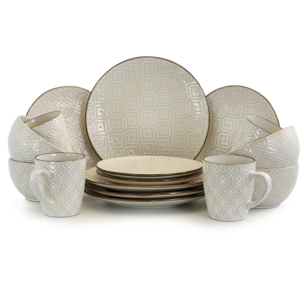 Elama  White Lilly 16 Piece Stoneware Dinnerware Set