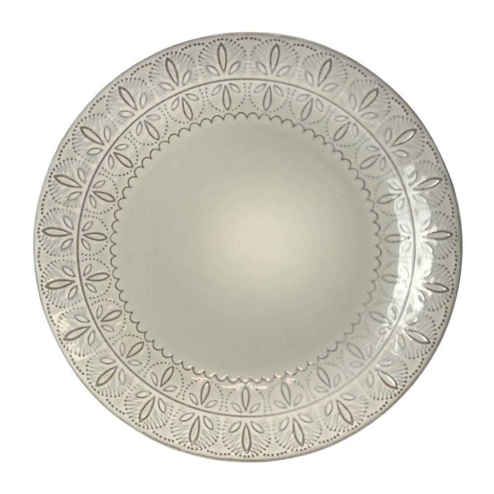 Elama  White Lace 16 Piece Round Scallop Stoneware Dinnerware Set in White