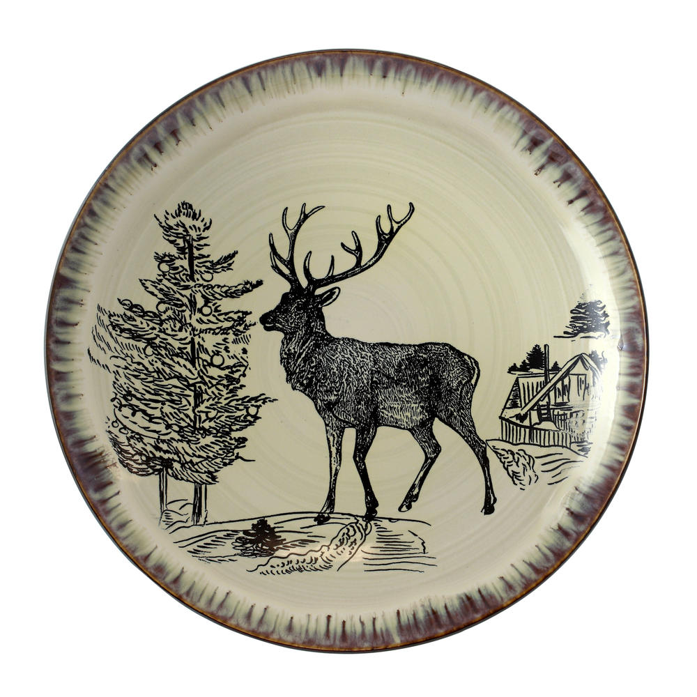 Elama  Majestic Elk 16 Piece Round Stoneware Dinnerware Set in Taupe