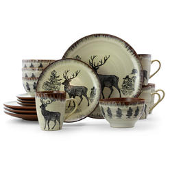 Elama Majestic Elk 16 Piece Round Stoneware Dinnerware Set in Taupe