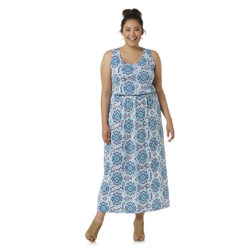 Simply Emma Women's Plus Sleeveless Maxi Dress - Scarf Print