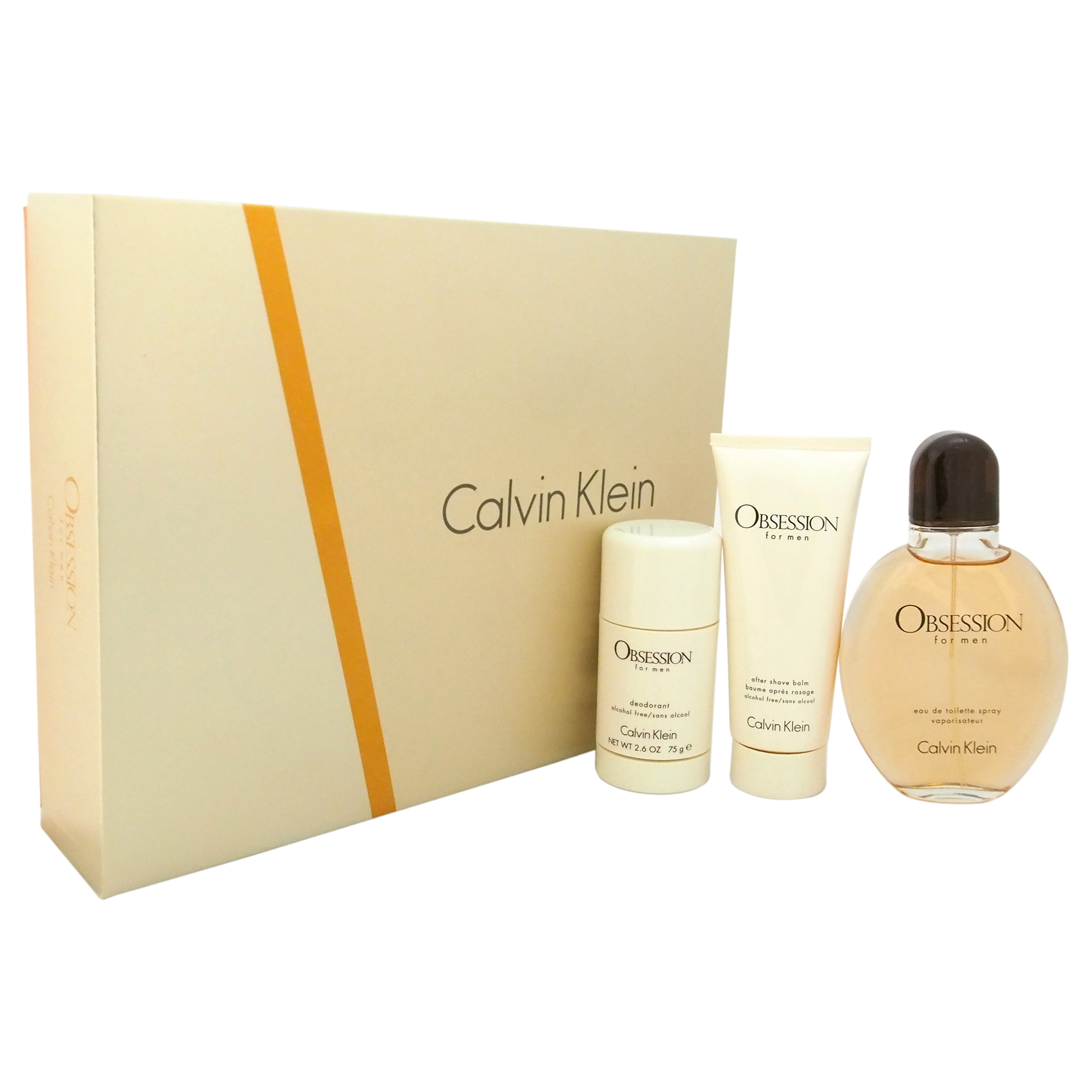 Obsession by Calvin Klein for Men - 3 Pc Gift Set 4oz EDT Spray, 2.6oz Deodorant Stick, 3.4oz After Shave Balm