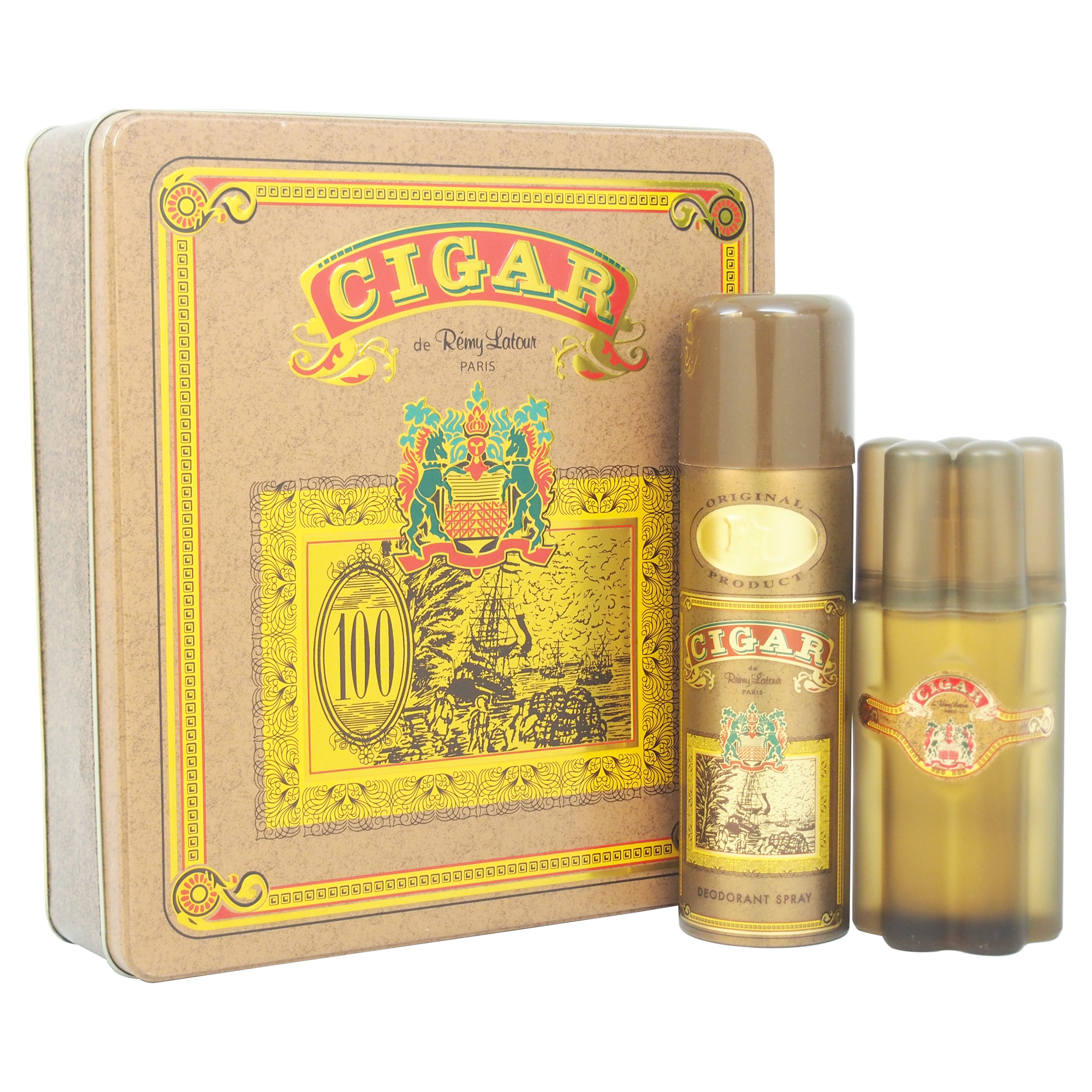Cigar by Remy Latour for Men - 2 Pc Gift Set 3.3oz EDT Spray, 6.6oz Deodorant Spray