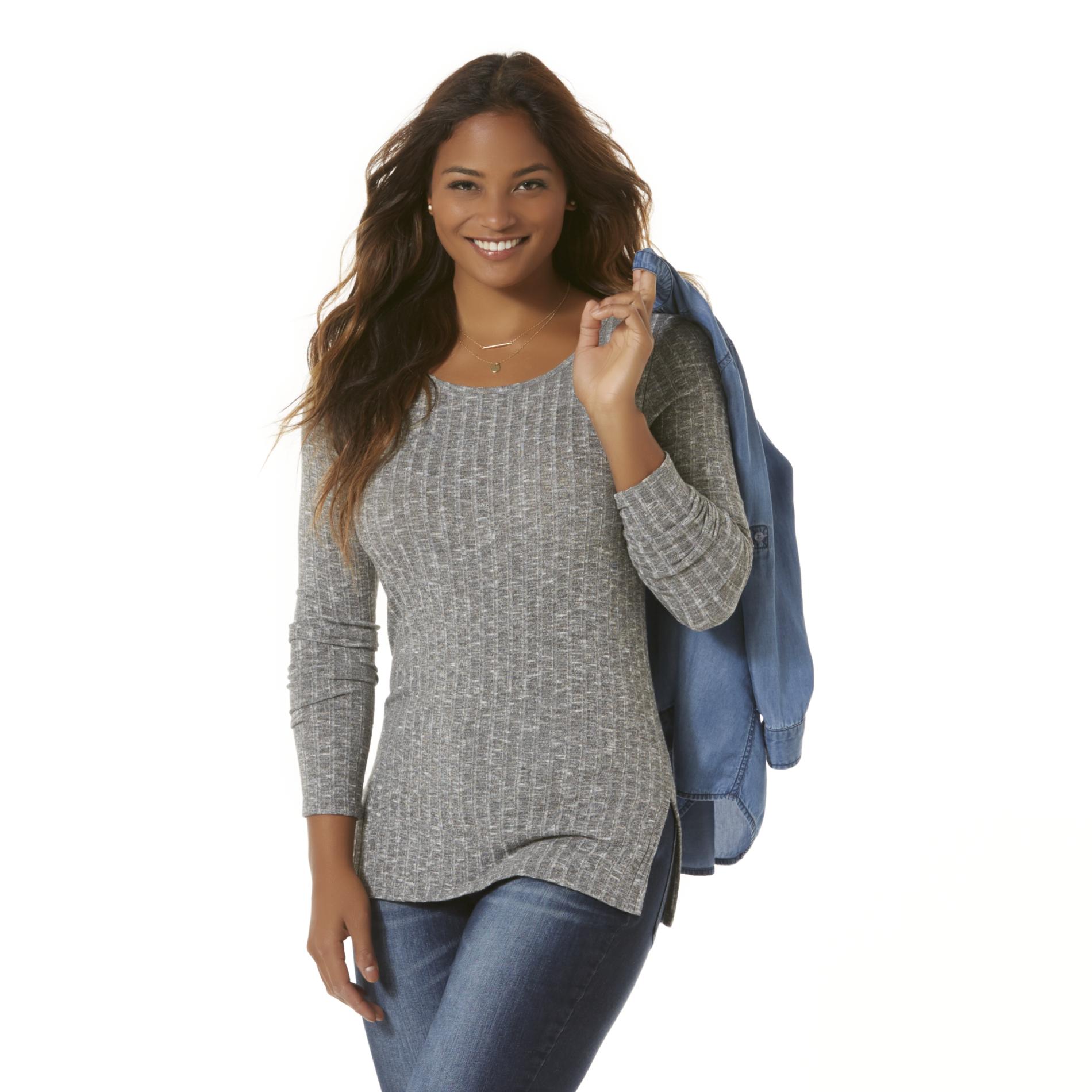 Simply Styled Women's Heathered Rib Knit Sweater