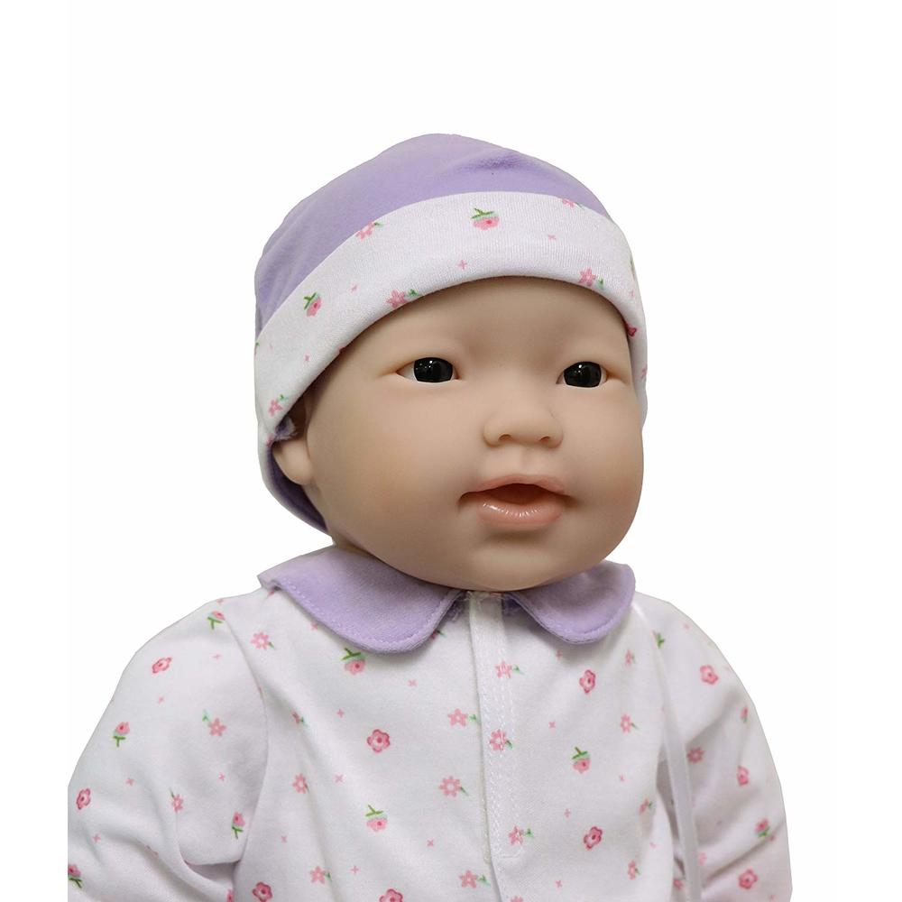 JC Toys La Baby Soft Body Asian Baby Doll 20" in Purple baby outfit w/Pacifier