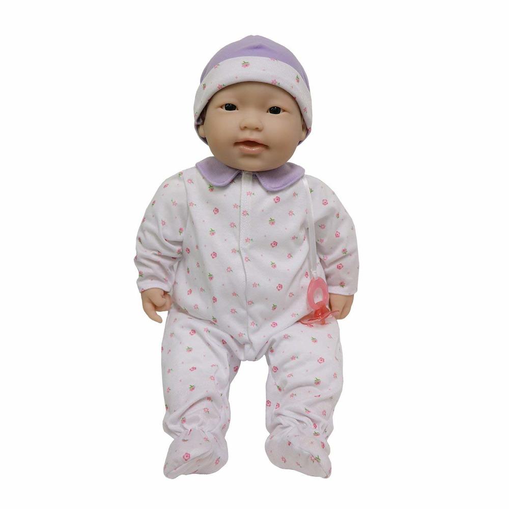 JC Toys La Baby Soft Body Asian Baby Doll 20" in Purple baby outfit w/Pacifier