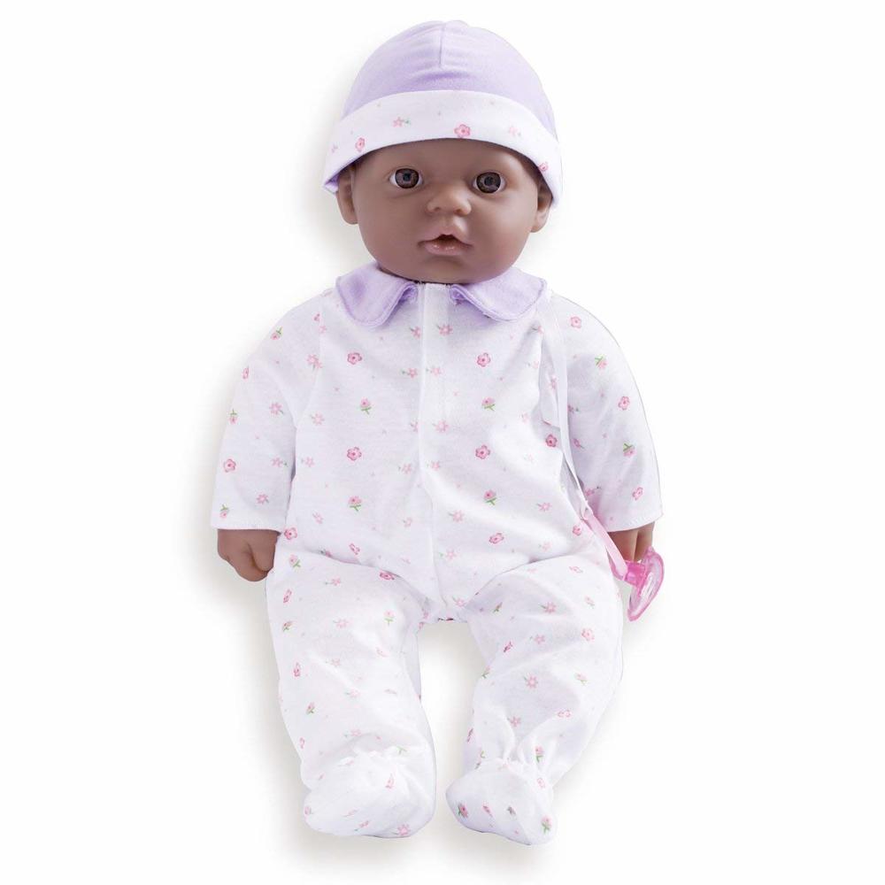 JC Toys La Baby Soft Body African American Baby Doll 16"in Purple outfit w/Pacifier
