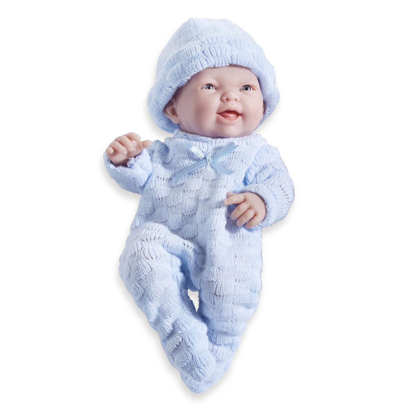 JC Toys Mini La Newborn Real Boy Baby Doll 9.5" All-Vinyl in Blue Knit onesies