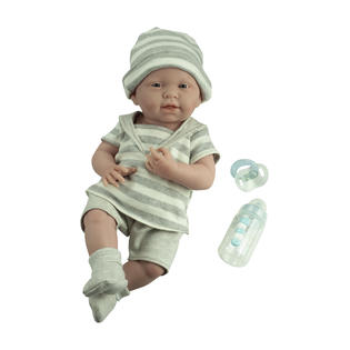 Jc Toys La Newborn Real Boy Baby Doll 15 All Vinyl In Grey Striped Outfit