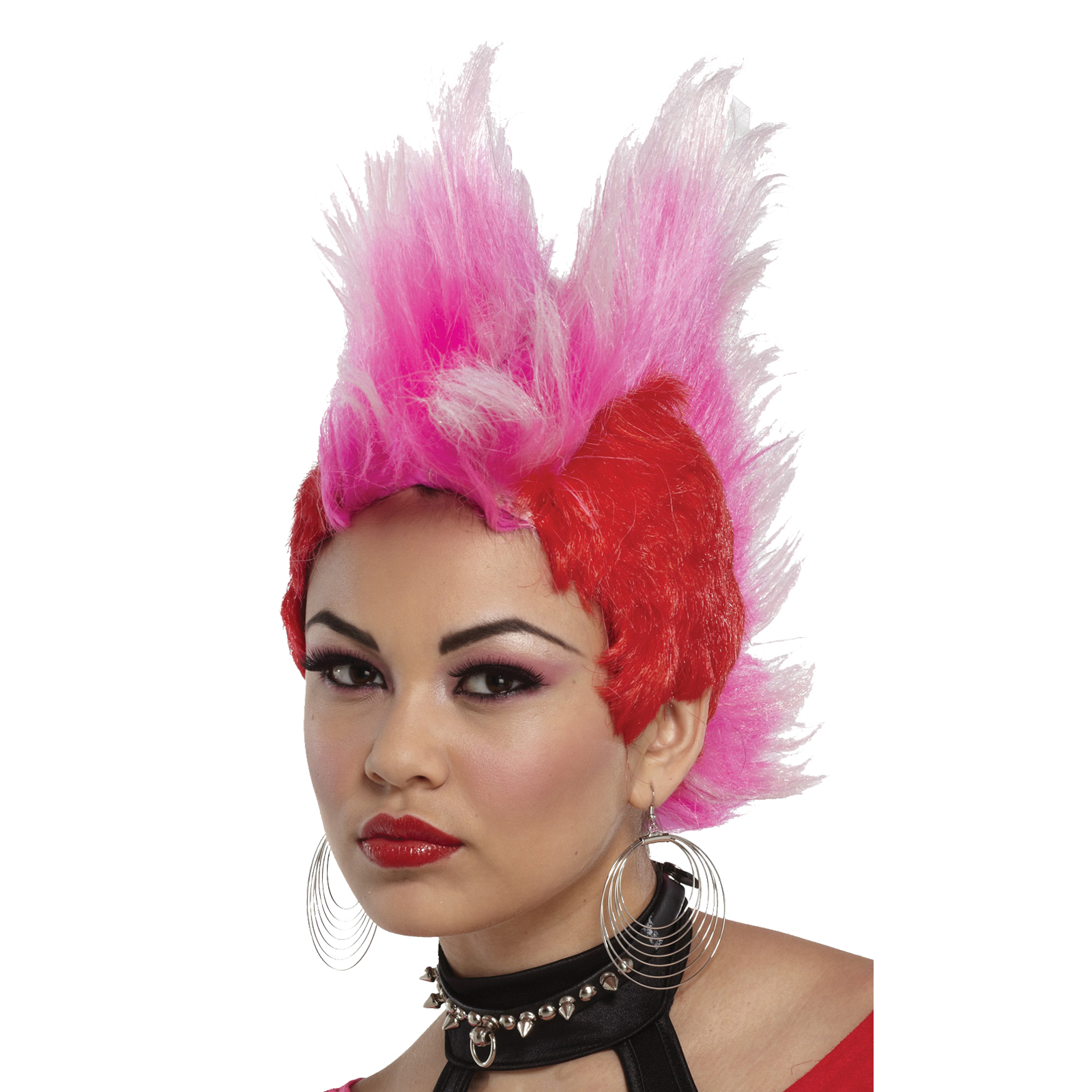 Double Mohawk Wig Red Hot Pink Costume Accessory