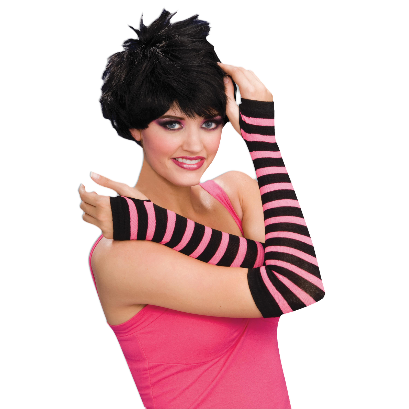 Gloves Striped Black And Pink Costume Accessory