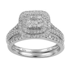 10K White Gold 1 CTTW Diamond Square Cluster Ring - Size 7