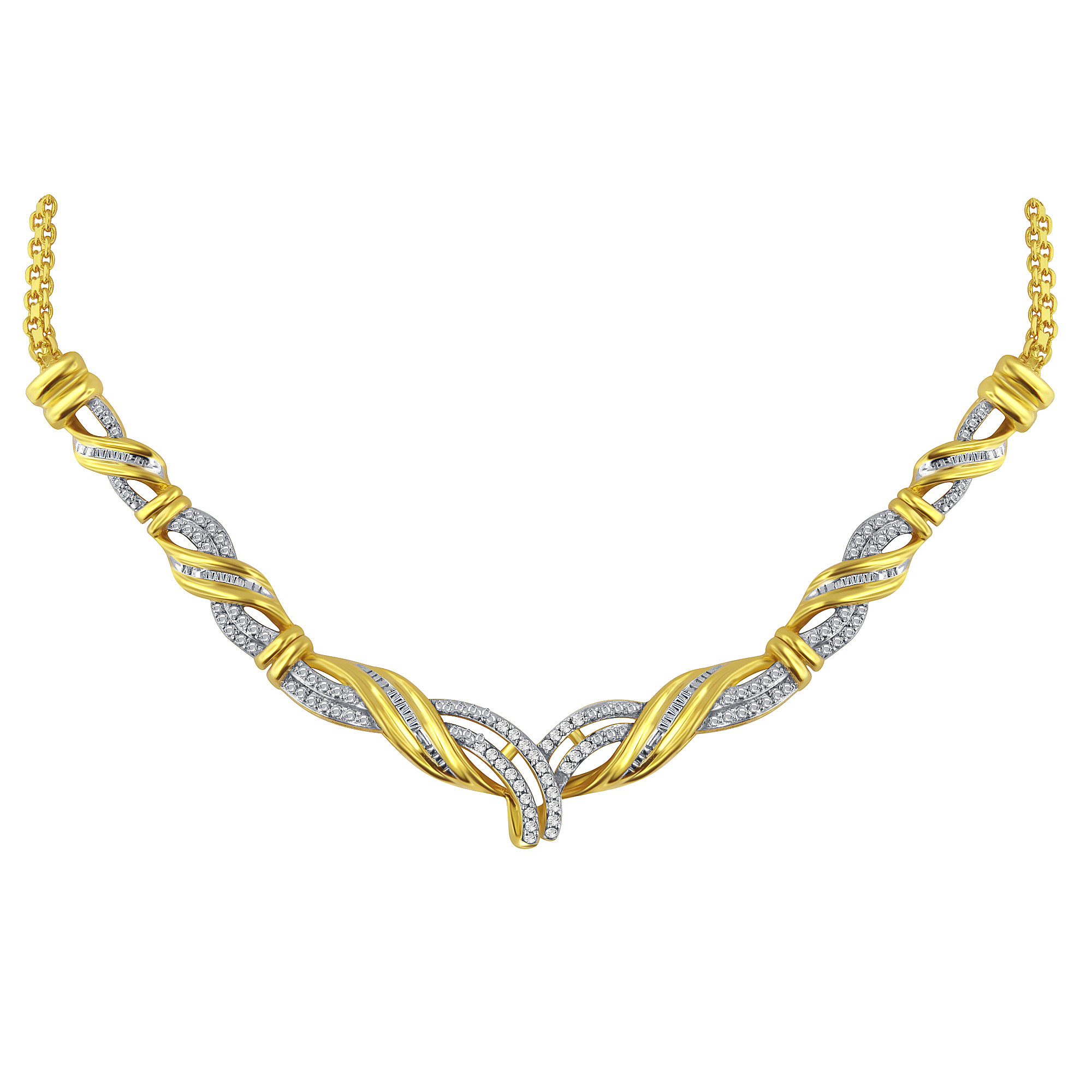 Gold over Brass 1/3 CTTW Diamond Chevron Necklace, Clear Gold over Brass 1/3 CTTW Diamond Chevron Necklace, Clear