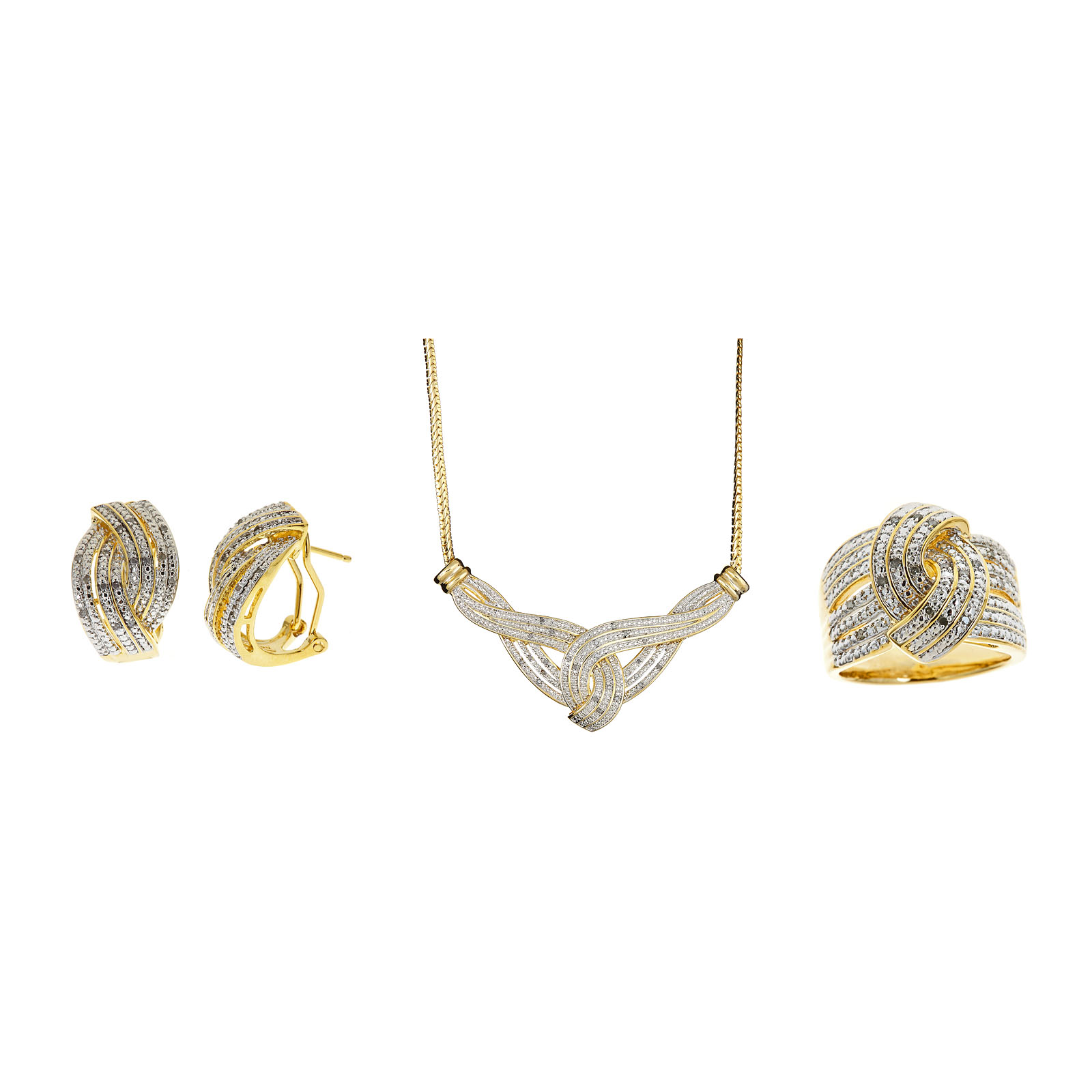 Gold Over Brass 1/2 Cttw 3Pc Set Necklace Earring And Ring - Size 7 Ring Only, White Gold Over Brass 1/2 Cttw 3Pc Set Necklace Earring And Ring - Size 7 Ring Only, White