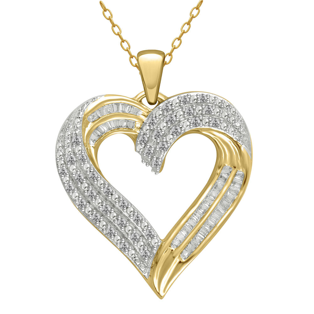 14K Yellow Goldtone Sterling Silver 1/2 Carat T.W. Diamond Heart Pendant