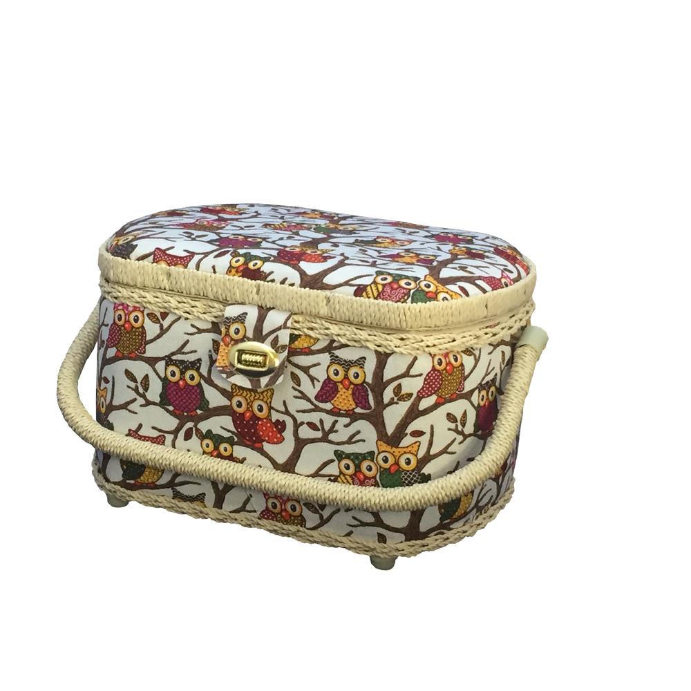 MICHLEY  Owl-Patterned Sewing Basket with Sewing Kit