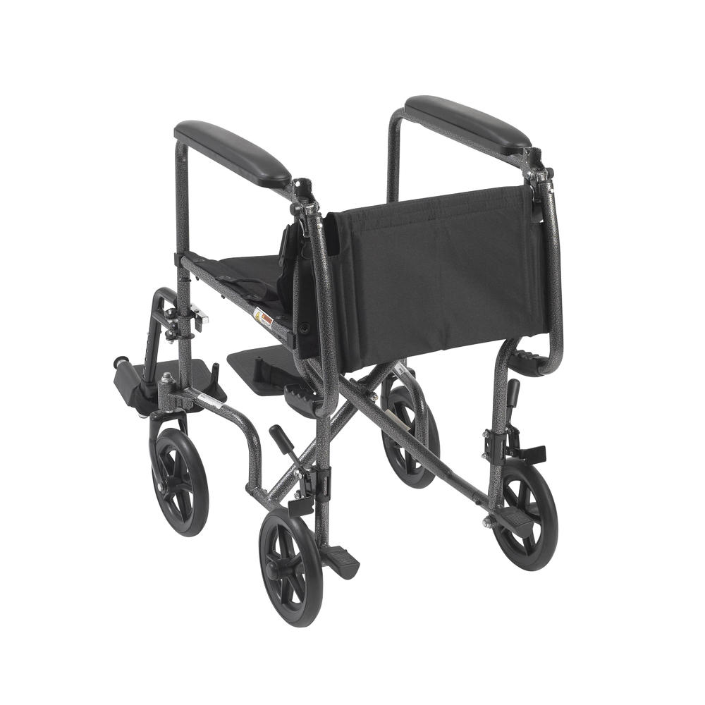 Drive Medical Lightweight Steel Transport Wheelchair with Fixed Full Arms