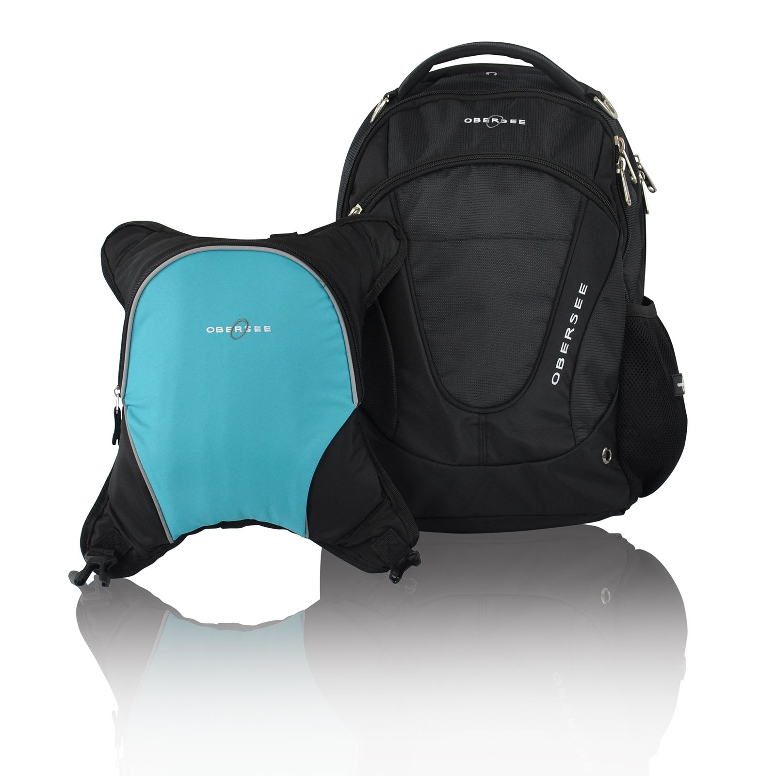 Obersee Oslo Diaper Bag Backpack with Detachable Cooler, Black/Turquoise, Blue Obersee Oslo Diaper Bag Backpack with Detachable Cooler, Black/Turquoise, Blue