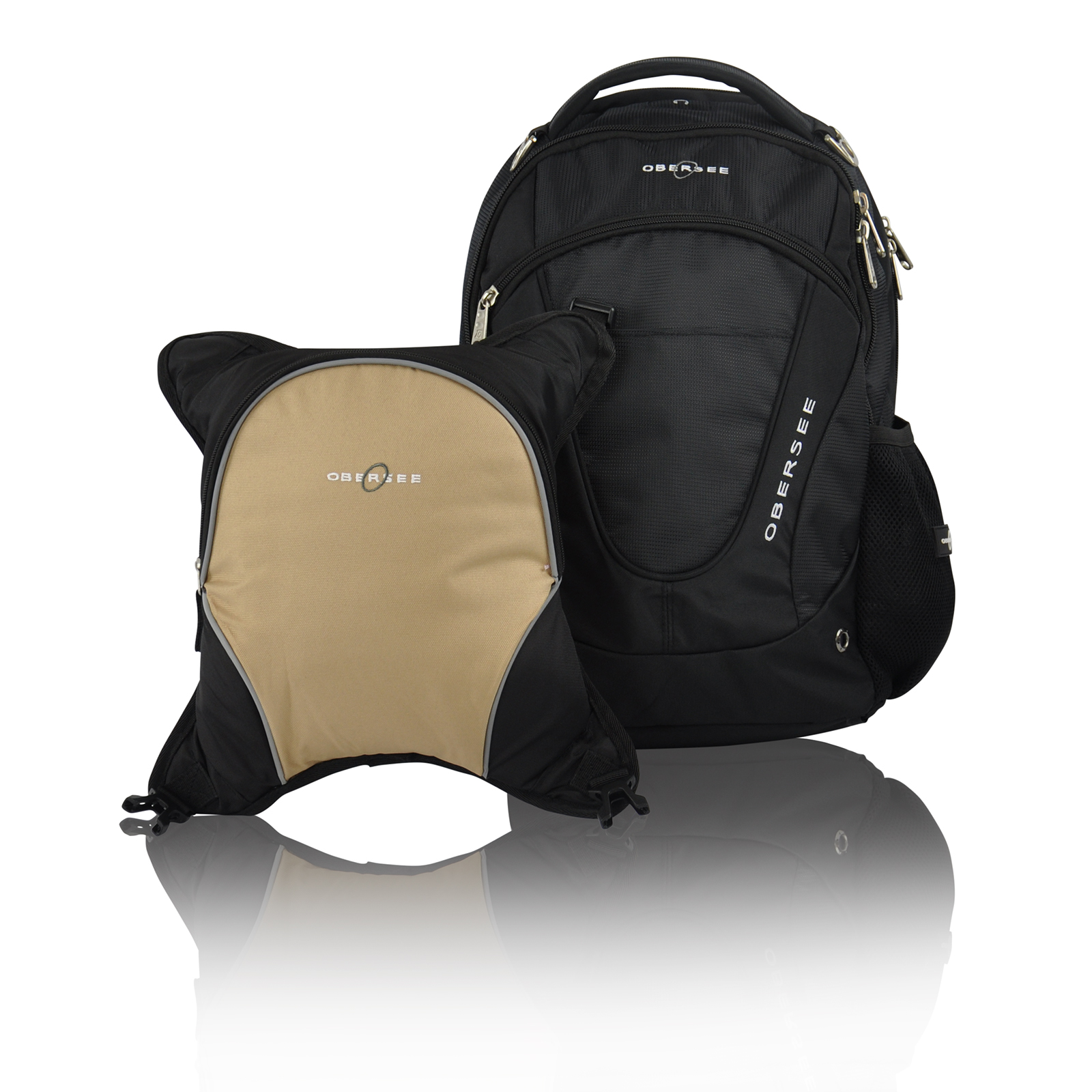 Obersee Oslo Diaper Bag Backpack with Detachable Cooler, Black/ Sand, Brown Obersee Oslo Diaper Bag Backpack with Detachable Cooler, Black/ Sand, Brown
