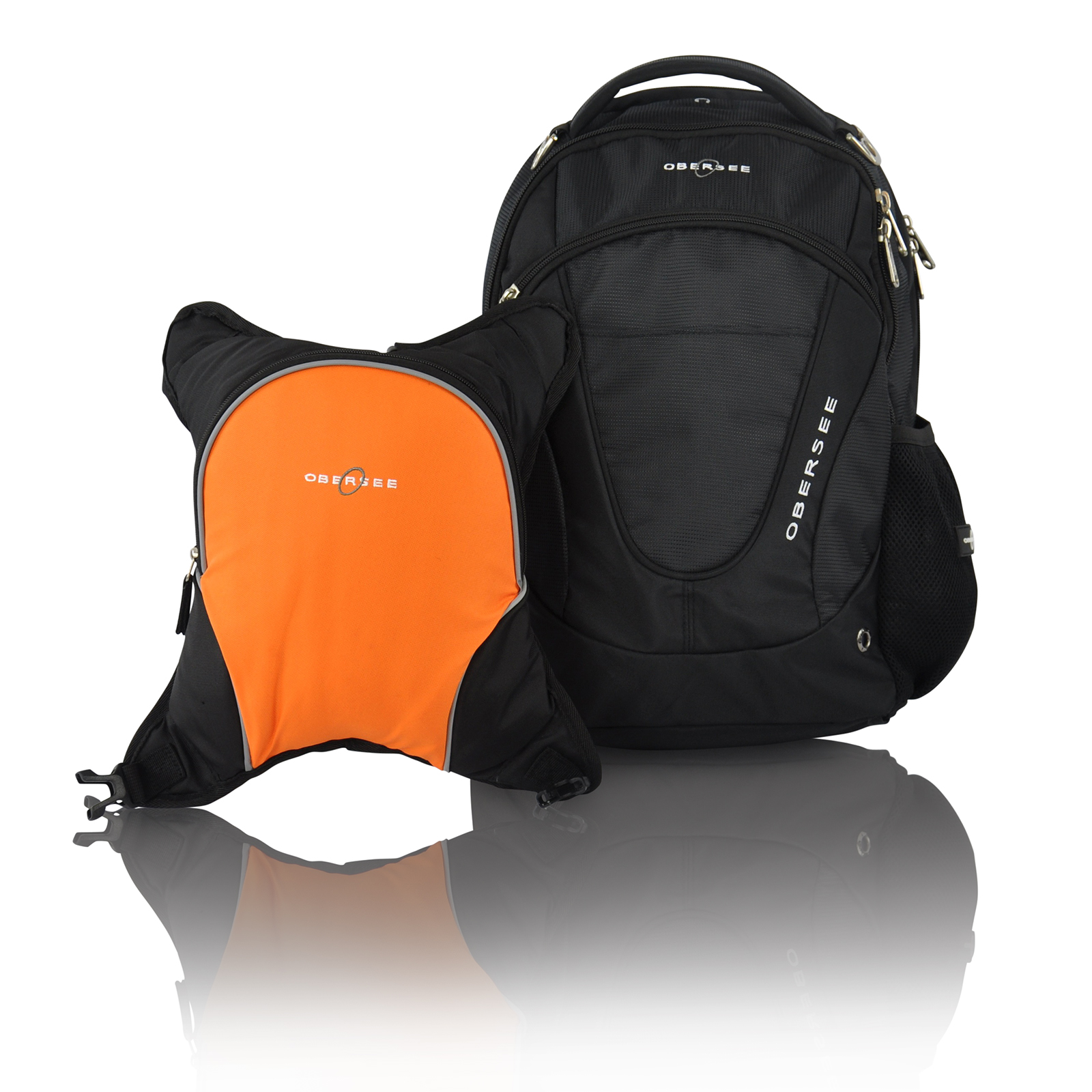 Obersee Oslo Diaper Bag Backpack with Detachable Cooler, Black/Orange Obersee Oslo Diaper Bag Backpack with Detachable Cooler, Black/Orange