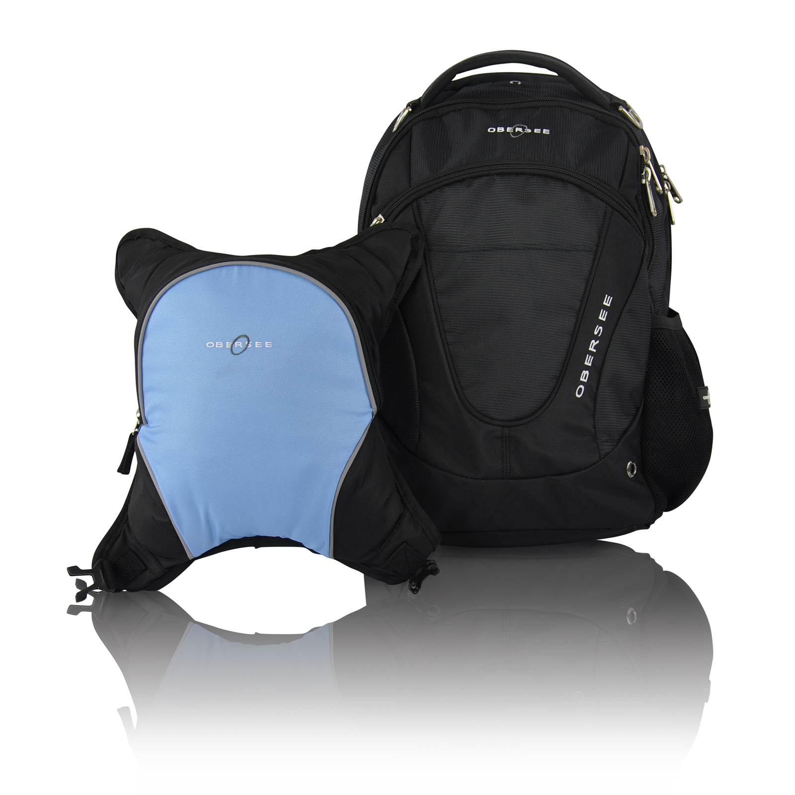 Obersee Oslo Diaper Bag Backpack with Detachable Cooler, Black/Cloud, Blue Obersee Oslo Diaper Bag Backpack with Detachable Cooler, Black/Cloud, Blue