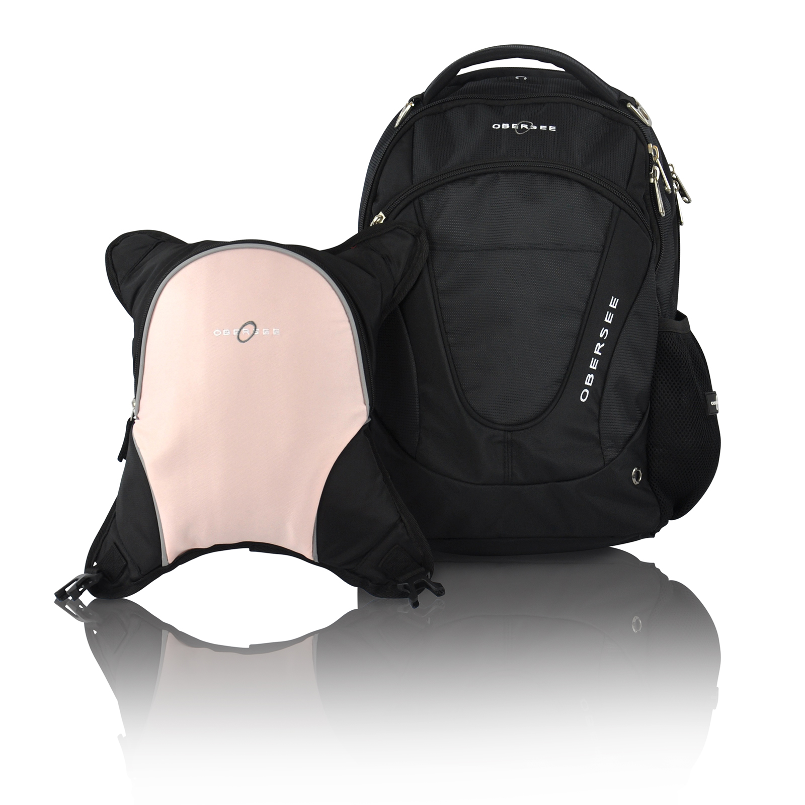 Obersee Oslo Diaper Bag Backpack with Detachable Cooler, Black/ Bubble Gum, Pink Obersee Oslo Diaper Bag Backpack with Detachable Cooler, Black/ Bubble Gum, Pink