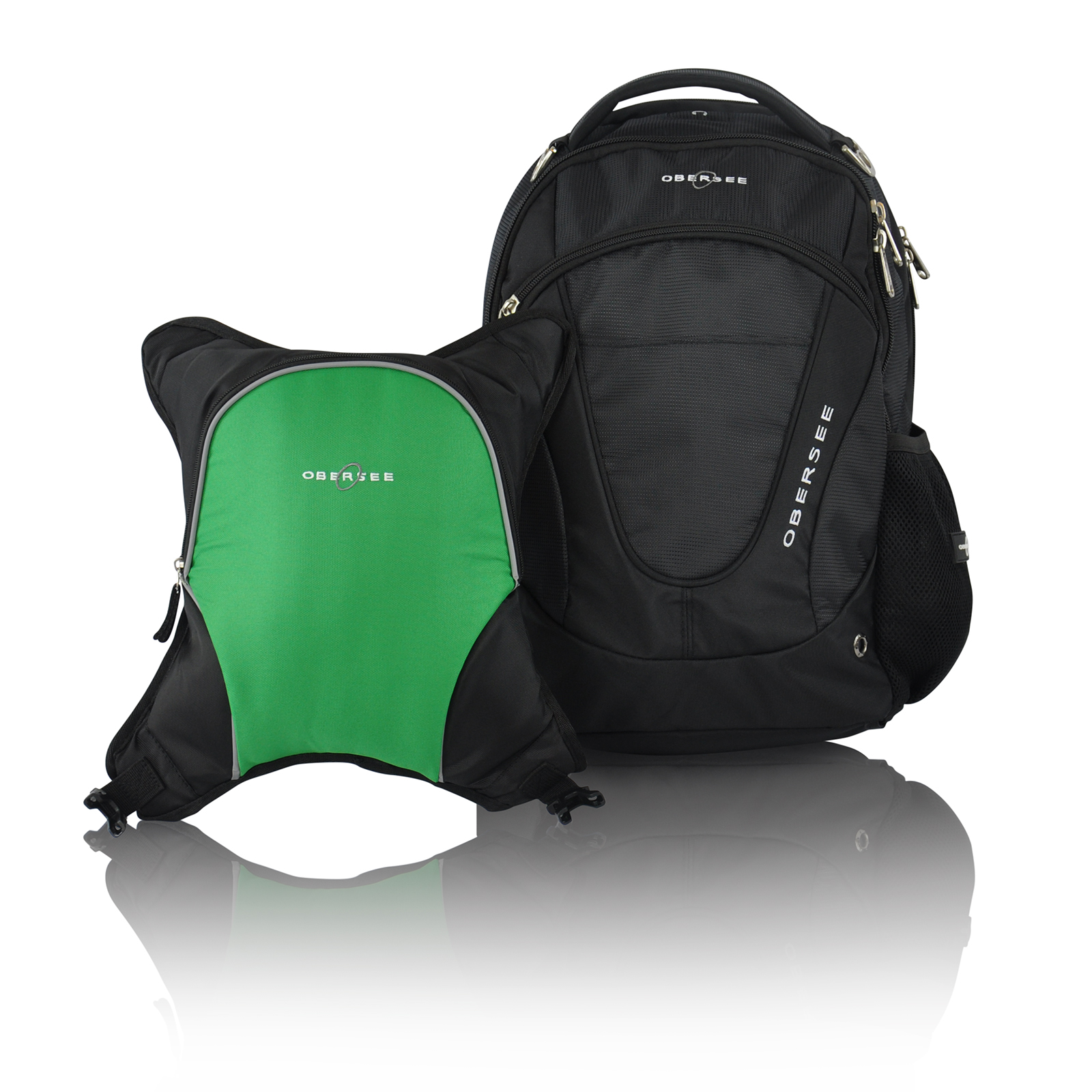 Obersee Oslo Diaper Bag Backpack with Detachable Cooler, Black/Green Obersee Oslo Diaper Bag Backpack with Detachable Cooler, Black/Green