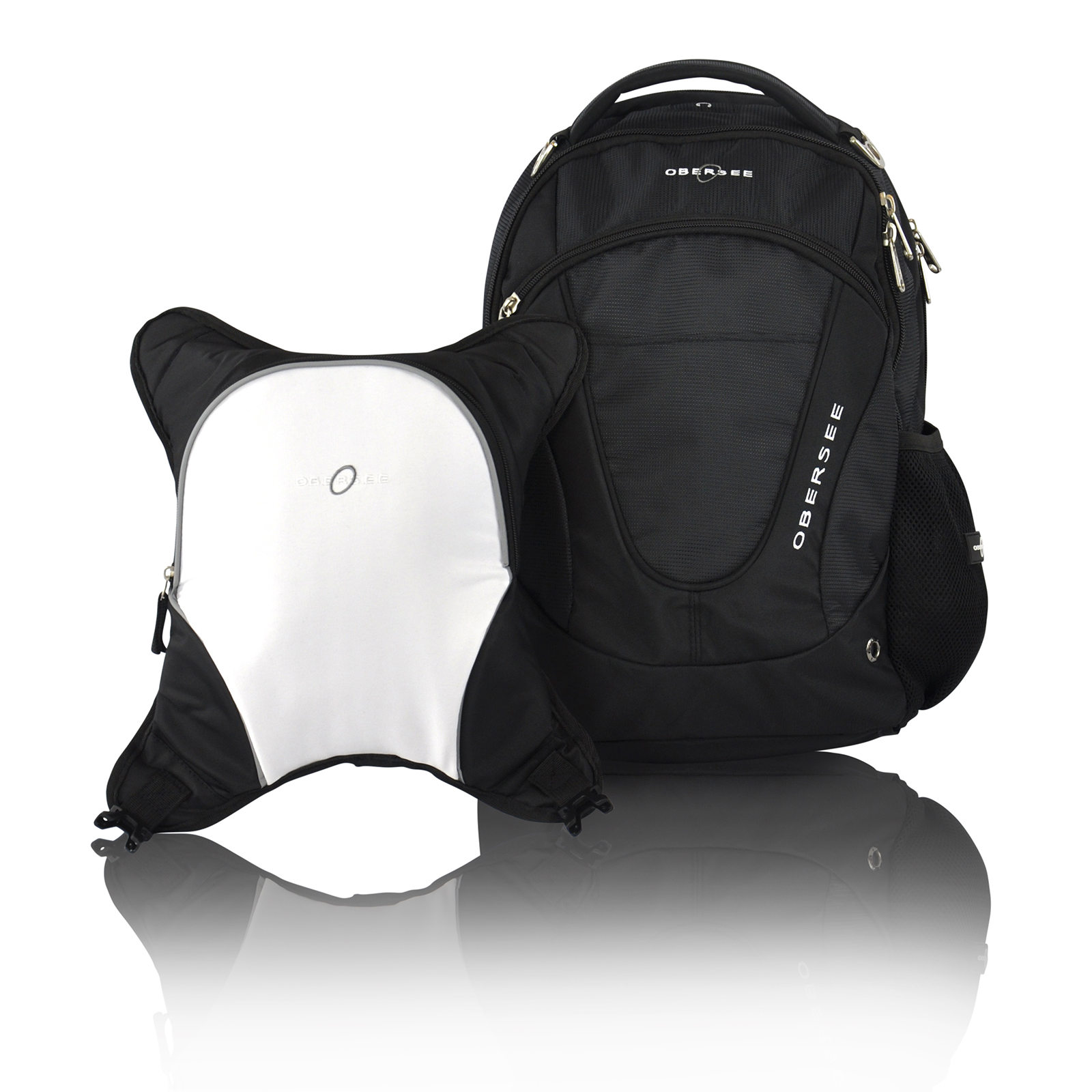 Obersee Oslo Diaper Bag Backpack with Detachable Cooler, Black/White Obersee Oslo Diaper Bag Backpack with Detachable Cooler, Black/White