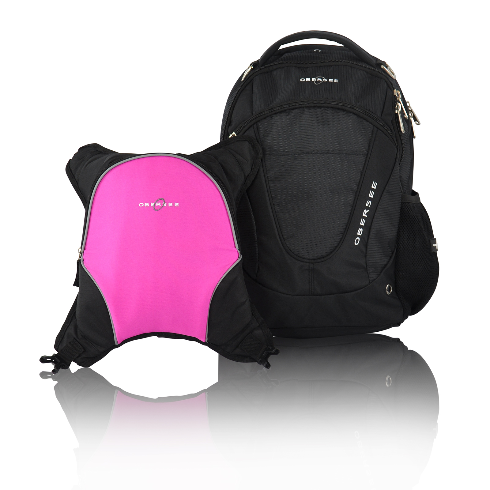 Obersee Oslo Diaper Bag Backpack with Detachable Cooler, Black/Pink Obersee Oslo Diaper Bag Backpack with Detachable Cooler, Black/Pink