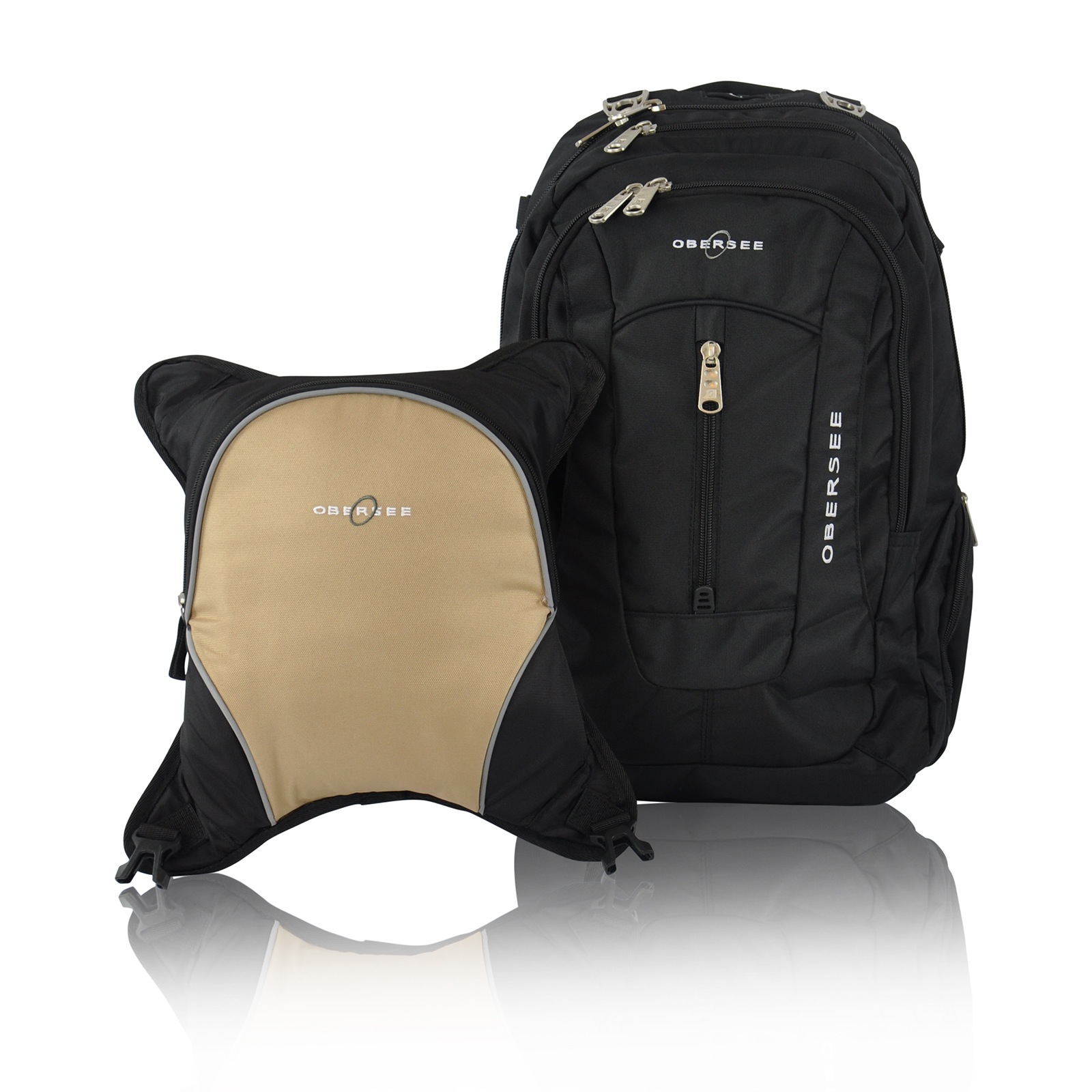 Obersee Bern Diaper Bag Backpack with Detachable Cooler, Black/Sand, Brown Obersee Bern Diaper Bag Backpack with Detachable Cooler, Black/Sand, Brown