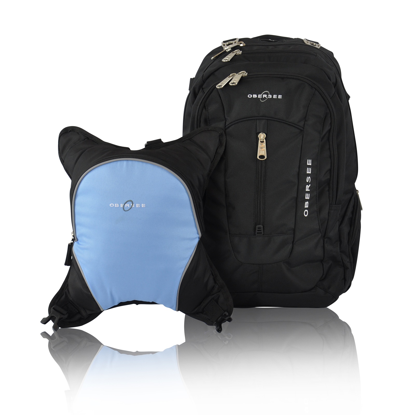 Obersee Bern Diaper Bag Backpack with Detachable Cooler, Black/Cloud, Blue Obersee Bern Diaper Bag Backpack with Detachable Cooler, Black/Cloud, Blue