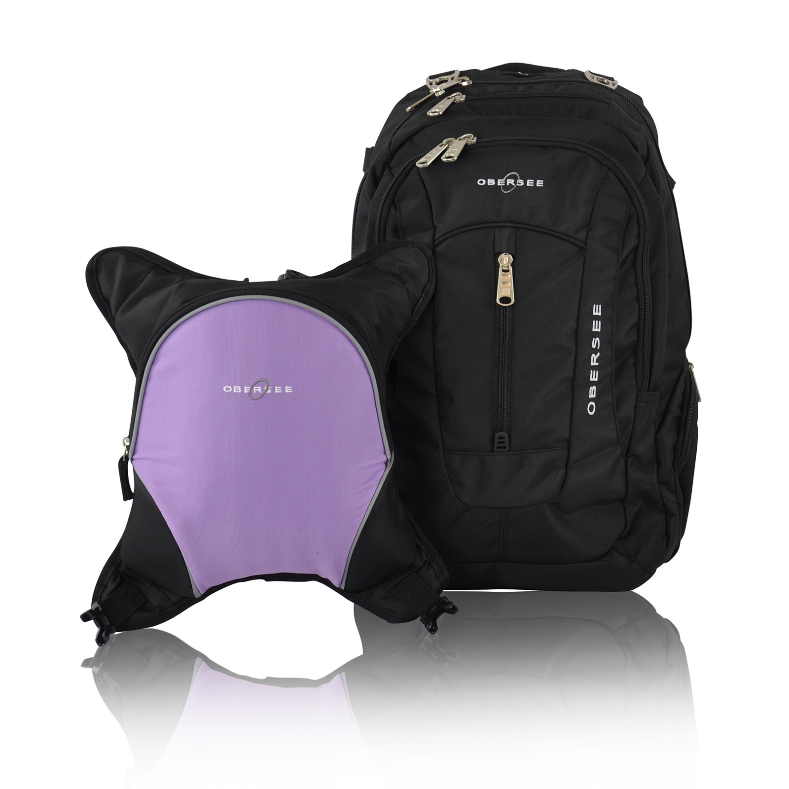 Obersee Bern Diaper Bag Backpack with Detachable Cooler, Black/Purple Obersee Bern Diaper Bag Backpack with Detachable Cooler, Black/Purple