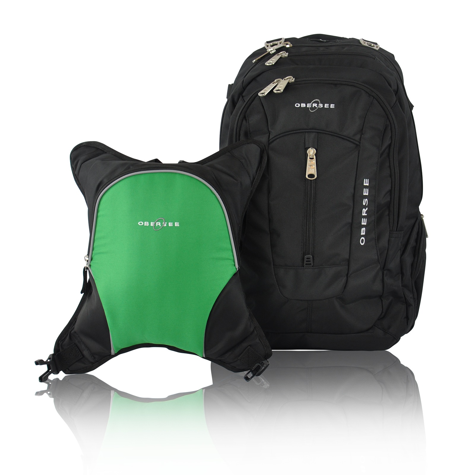 Obersee Bern Diaper Bag Backpack with Detachable Cooler, Black/Green Obersee Bern Diaper Bag Backpack with Detachable Cooler, Black/Green