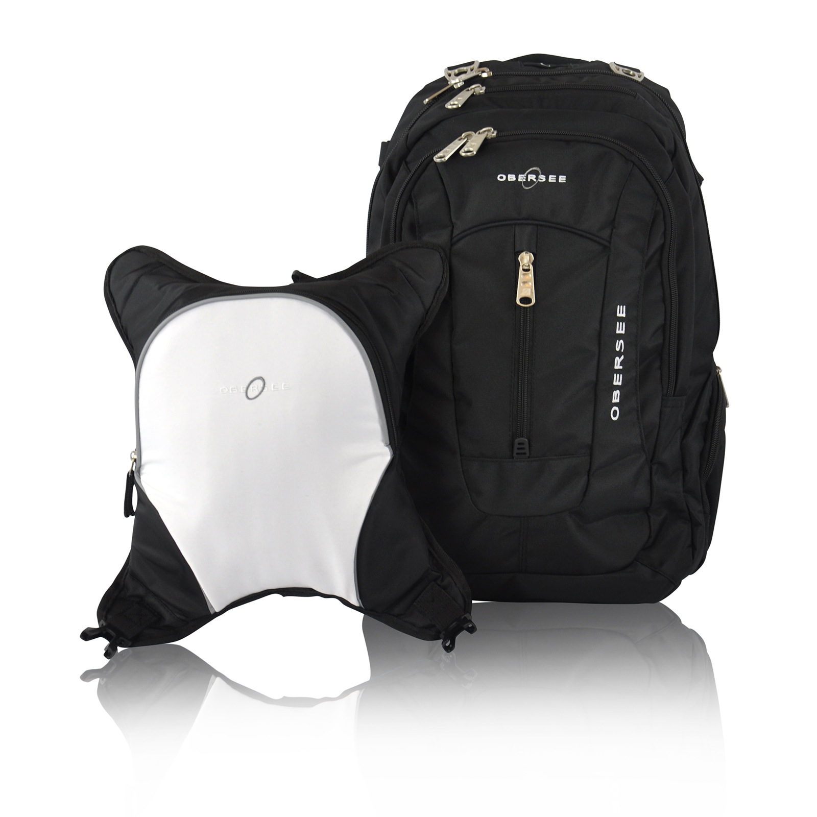 Obersee Bern Diaper Bag Backpack with Detachable Cooler, Black/White Obersee Bern Diaper Bag Backpack with Detachable Cooler, Black/White