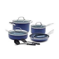 As Seen On TV blue diamond cookware diamond infused ceramic nonstick 10 piece cookware pots and pans set, pfas-free, dishwasher safe, oven 