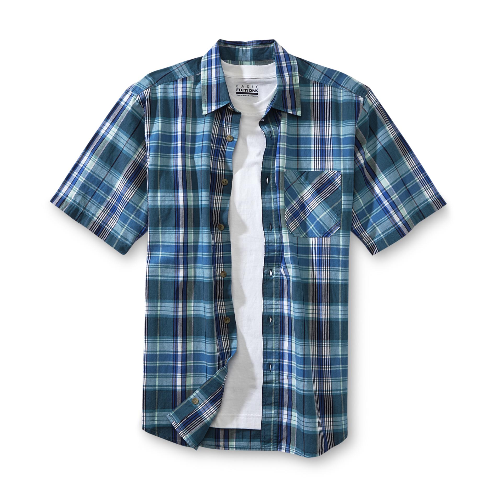 Basic Editions Men's Collared Shirt & T-Shirt - Plaid
