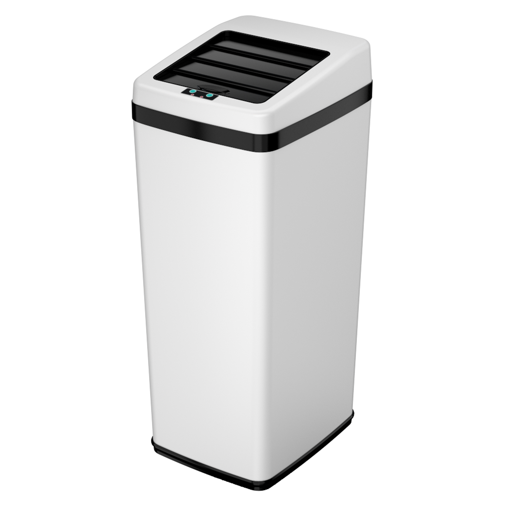 ITOUCHLESS 14 Gallon White Steel Automatic Sensor Touchless Trash Can with Space Saving Lid