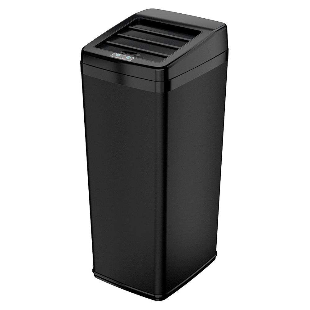 ITOUCHLESS 14 Gallon Black Steel Automatic Sensor Touchless Trash Can