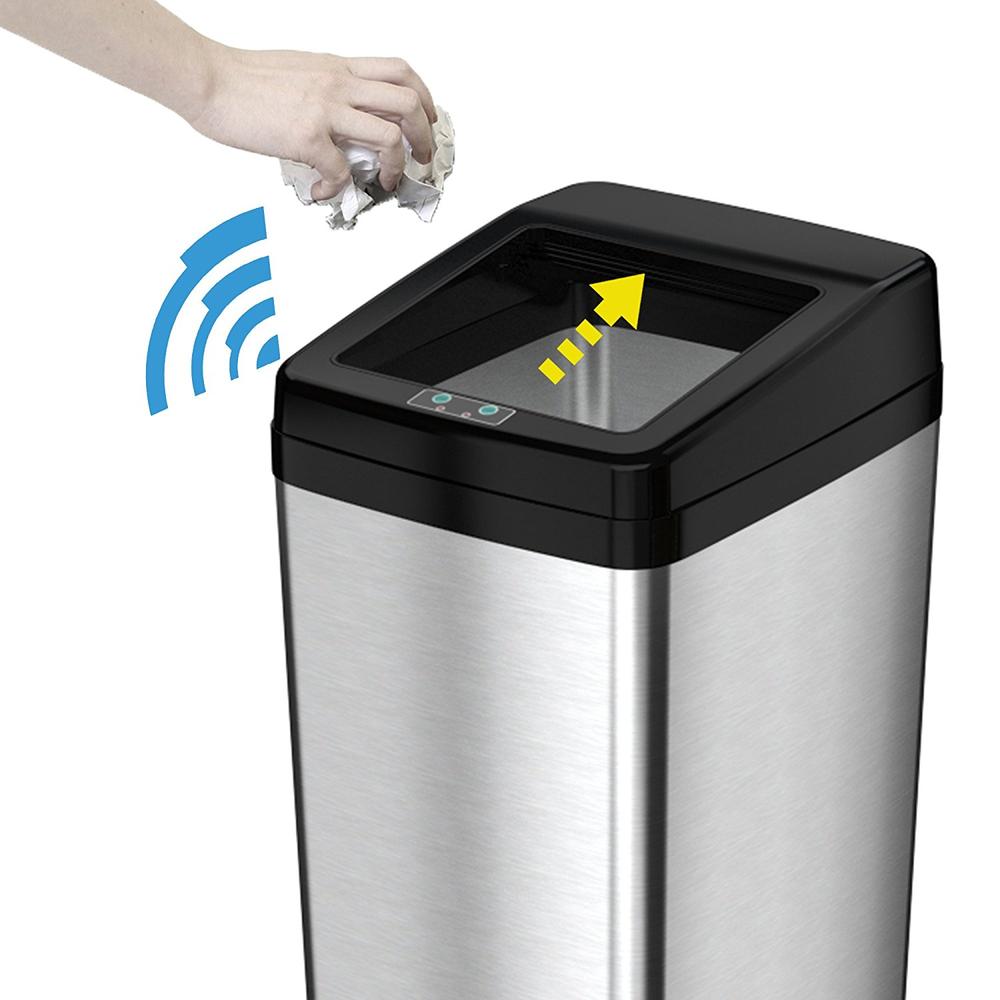 ITOUCHLESS  14 Gallon Stainless Steel Automatic Touchless Trash Can with Space Saving Lid