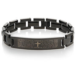 West Coast Jewelry | Crucible Mens Black Plated Stainless Steel Lords Prayer ID Link Bracelet - 8.5" (12.5 mm)
