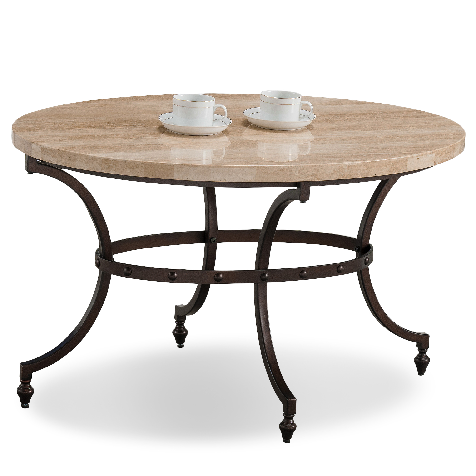 Oval Travertine Stone Top Coffee Table with Rubbed Bronze ...