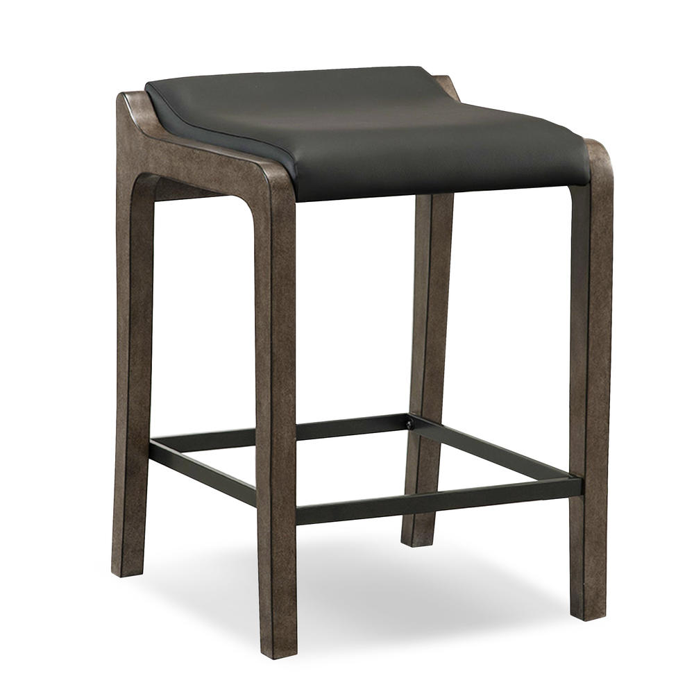 Leick Graystone Wood Fastback Counter Height Stool w/Black Faux Leather Seat, Set of 2
