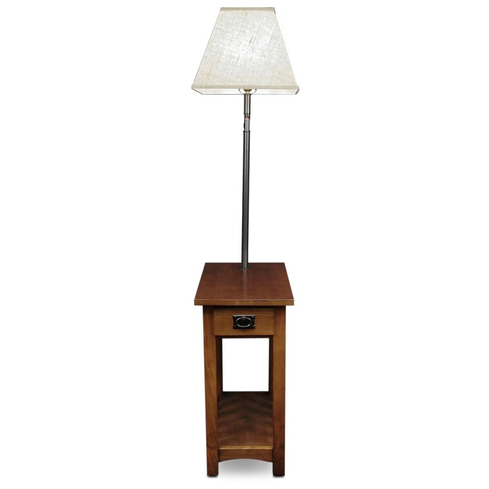 Leick Mission Chairside Swing Arm Lamp Table with Burlap Shade - Medium Oak